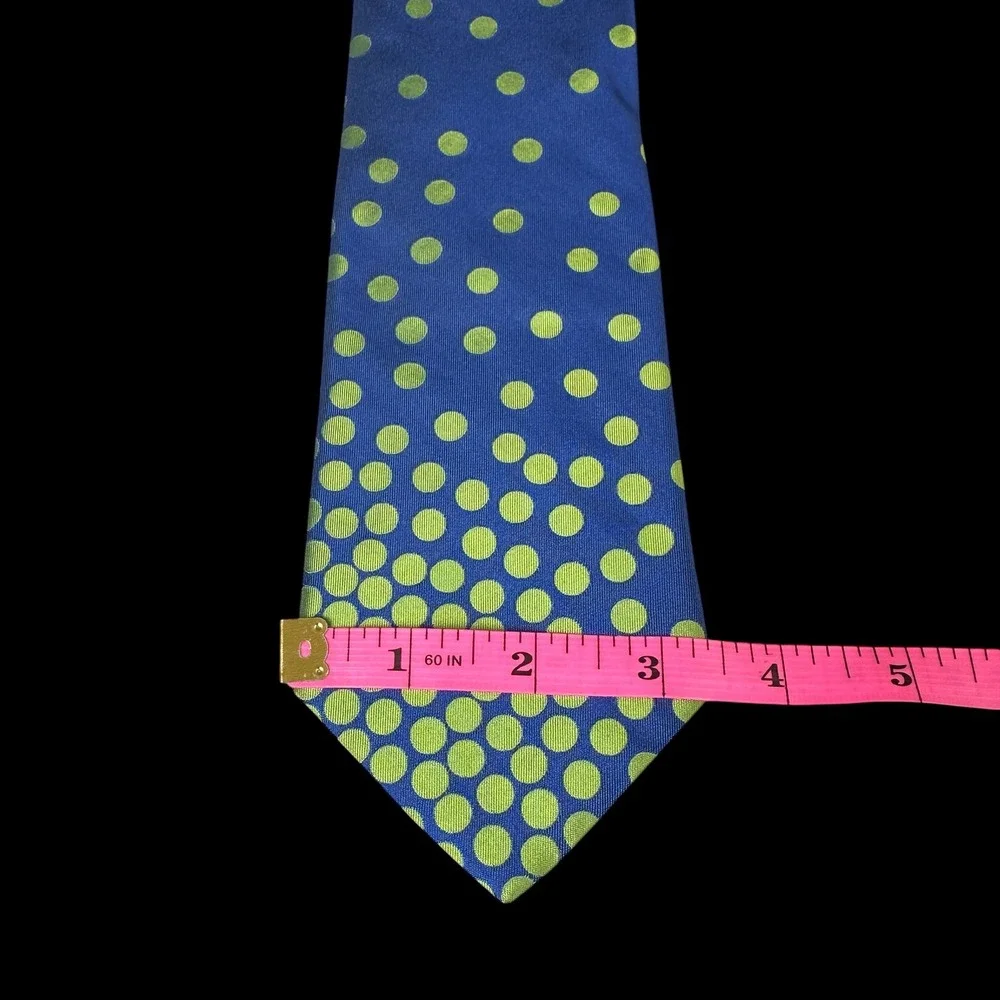Ted Baker London Mens Silk Tie Blue Lime Green Polka Dot Paisley Lining USA Made
